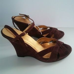 Max de Carlo Suede Leather Ankle Strap Wedges